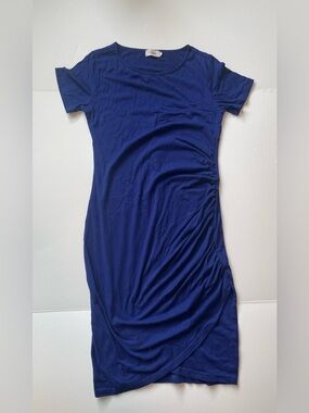 COOLMEE Women's Maternity Blue Midi Bodycon Dress Size Small Cute Leg Spilt